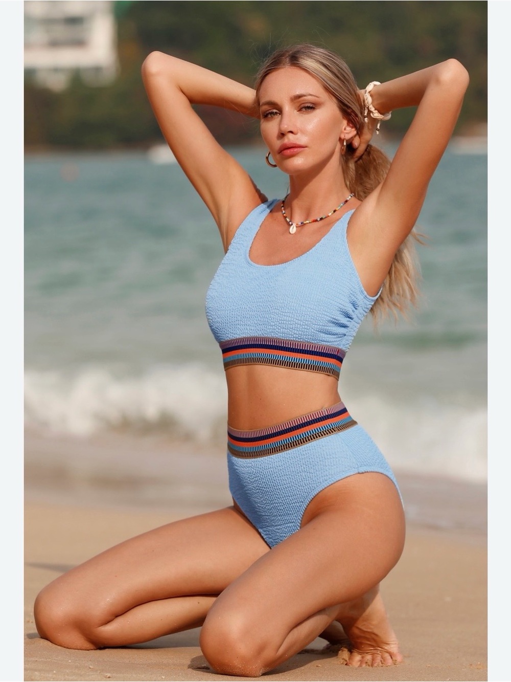 CUPSHE Women’s Medium Blue Textured High Waist Bikini Set NWT
